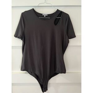 New White Birch Black short sleeve Body Suit with cutout